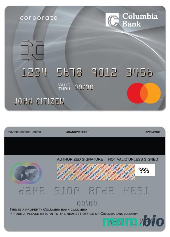 Colombia Columbia Bank Mastercard comercial credit karta przykład w formacie PSD
